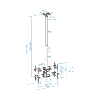 TooQ Soporte de Techo para 2 Pantallas 43"-86", Negro