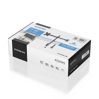 AISENS Soporte de mesa eco giratorio e inclinable para monitorTV 10kg (3 Pivotes, 2 Brazos) de 17-32, Negro