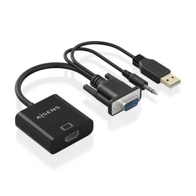 AISENS Cable conversor SVGA+Audio a HDMI, SVGAM+Jack 3.5M+USB-AM-HDMI AH, Negro, 20cm