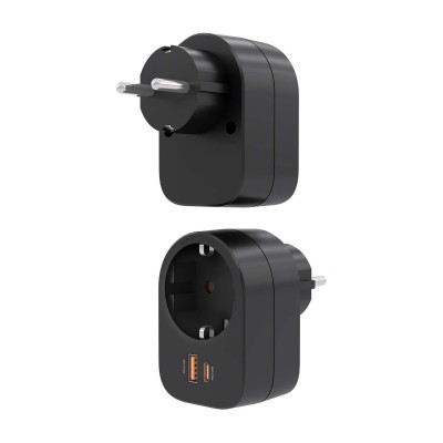AISENS Regleta De Pared Multifuncion Con 1 Toma + 1xUSB-C 20W PD3.0, 1xUSB-A 20W QC3.0, Negro