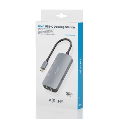 AISENS USB-C Dock 6 En 1, USB-C a 1xHDMI, 1xRJ45, 3xUSB-A, 1xUSB-C PD, Gris, 15cm
