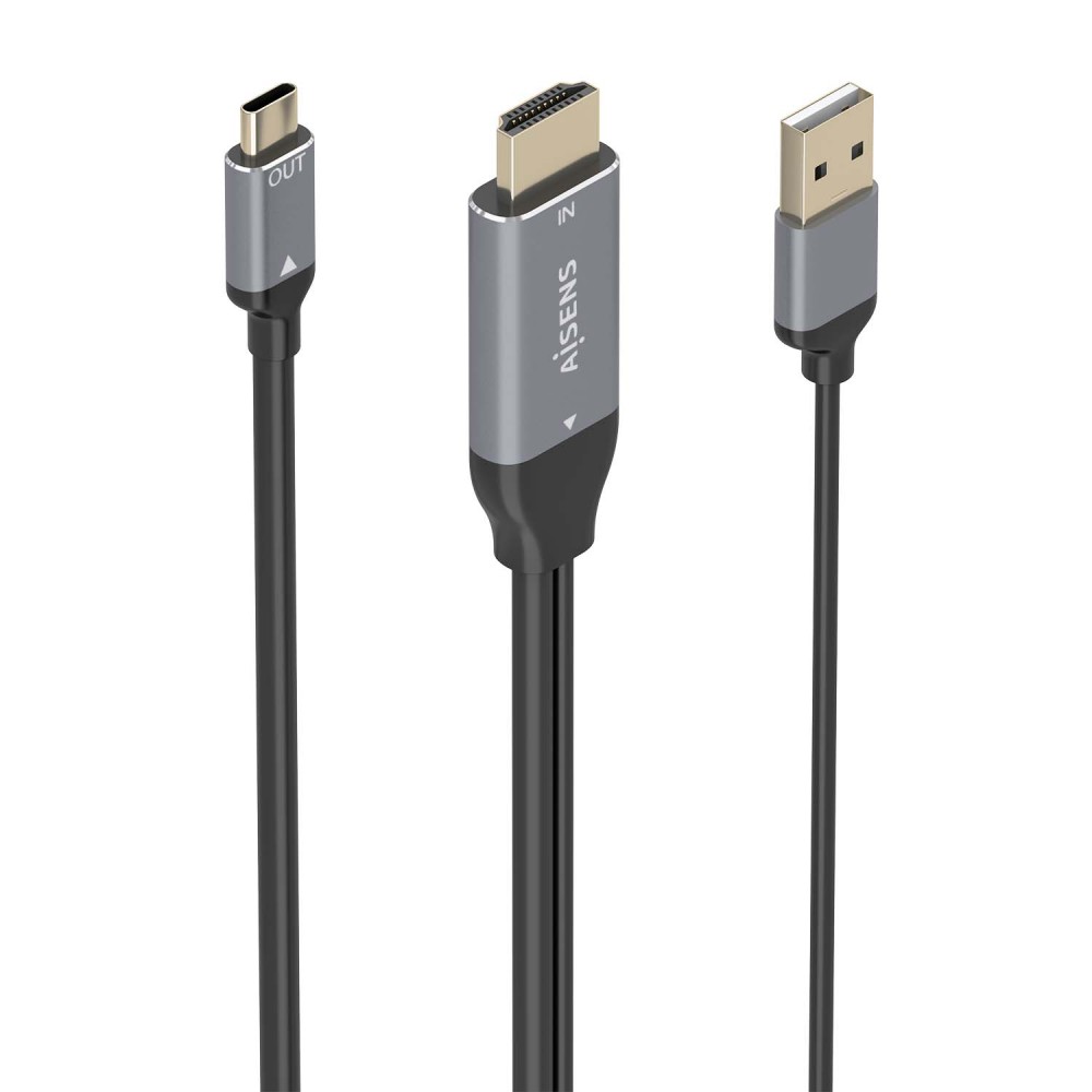 AISENS Cable Conversor Aluminio HDMI V2.0 A USB-C 4K@60HZ, HDMIM+USB-AM-USB-CM, Negro, 1.8m