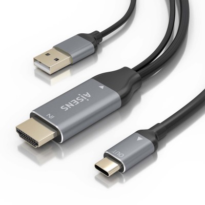 AISENS Cable Conversor Aluminio HDMI V2.0 A USB-C 4K@60HZ, HDMIM+USB-AM-USB-CM, Negro, 1.8m