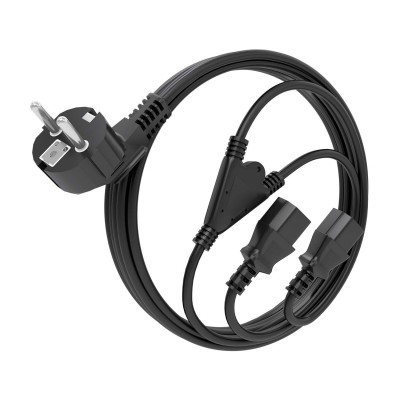 AISENS Cable Alimentacion CPU, CEE7M-2xC13H, Negro, 3.0m