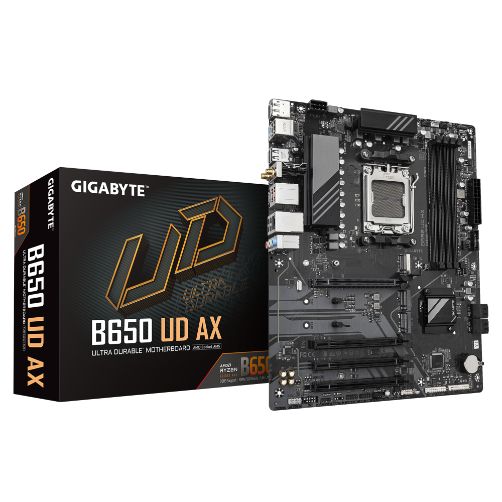 GIGABYTE B650 UD AX Placa Base - Compatible con CPUs AMD Ryzen Serie 9000, VRM de 6+2+2 fases, hasta 7600MHz DDR5 (OC), 1x PCIe