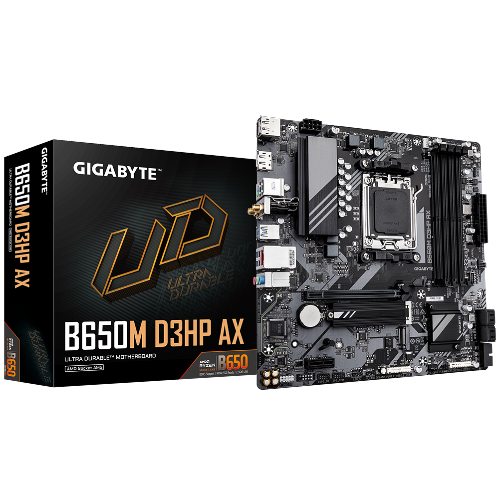 GIGABYTE B650M D3HP AX Placa base - AMD Ryzen serie 9000, VRM de 5+2+2 fases, hasta 7600 MHz DDR5 (OC), 2xPCIe 4.0 M.2, LAN 2,5