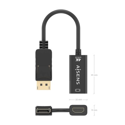 AISENS CONVERSOR DISPLAYPORT A HDMI 4K@60HZ, DPM-HDMIH, NEGRO, 15CM