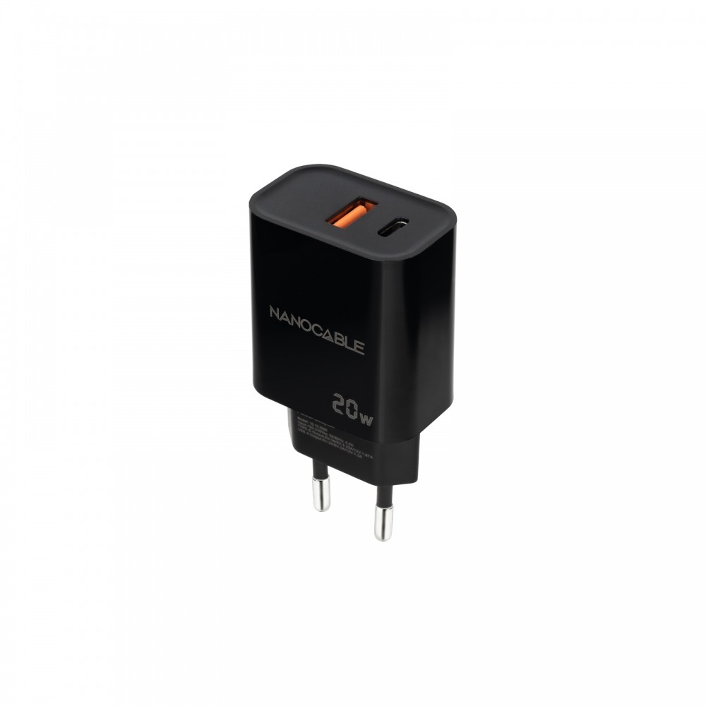 Nanocable Cargador USB-CPD + USB-AQC 20W, Negro
