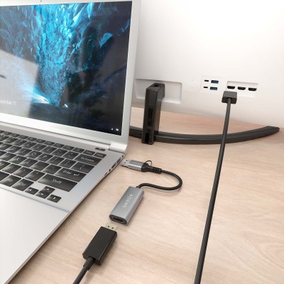 AISENS Conversor Aluminio USB-A+USB-C A HDMI 1080P@60Hz, USB-AM+USB-CM-HDMIH, Gris, 15cm