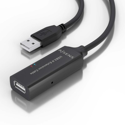 AISENS Cable USB 2.0 Prolongador con Amplificador, Tipo AM-AH, Negro, 10m