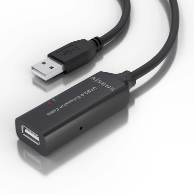 AISENS Cable USB 2.0 Prolongador con Amplificador, Tipo AM-AH, Negro, 5.0m