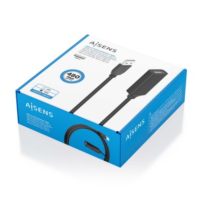 AISENS Cable USB 2.0 Prolongador con Amplificador, Tipo AM-AH, Negro, 10m