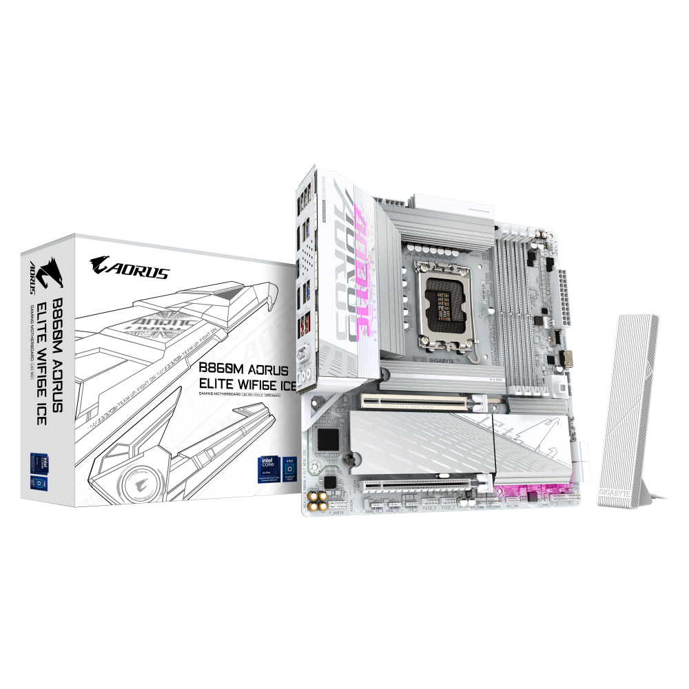 GIGABYTE B860M AORUS ELITE WF6E ICE Placa base - CPUs Intel Core Ultra, VRM de 12+1+2+1 fases, hasta 9200MHz DDR5, 1xPCIe 5.0 +