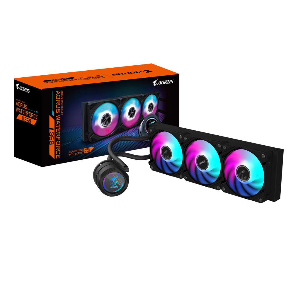 GIGABYTE AORUS WATERFORCE II 360 AIO Refrigerador de CPU líquido - 3x ventiladores ARGB de 120 mm, mecanismo de conexión desliz