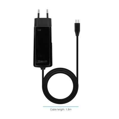 TooQ Cargador de portátil GAN USB-C PD 45W, Negro