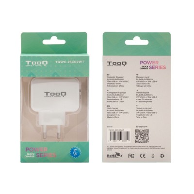TooQ Cargador de Pared doble puerto USB-C + USB A, 27W