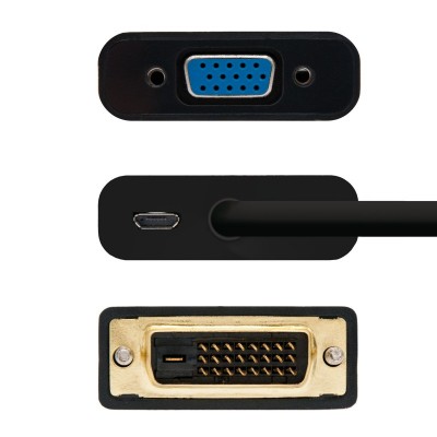 Nanocable Conversor DVI 24+1m A VGA HDB15h, Negro, 10 cm
