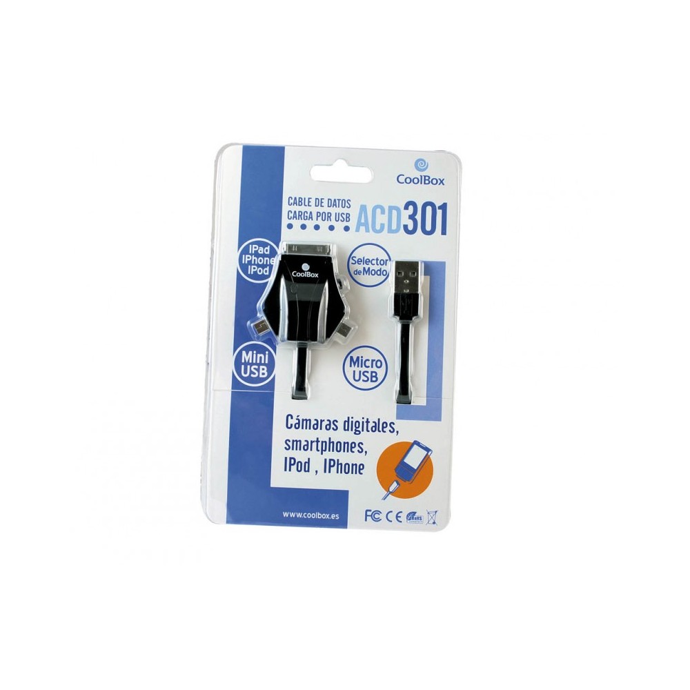 CoolBox ACD 301 cable USB 1 m microUSBminiUSBApple iPhone Negro