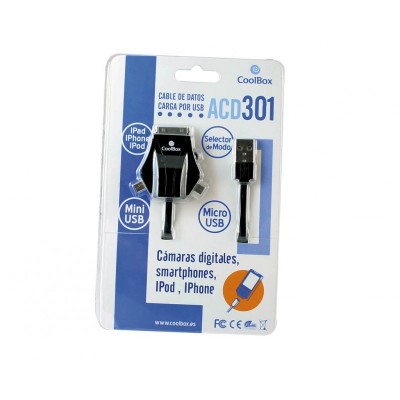 CoolBox ACD 301 cable USB 1 m microUSBminiUSBApple iPhone Negro
