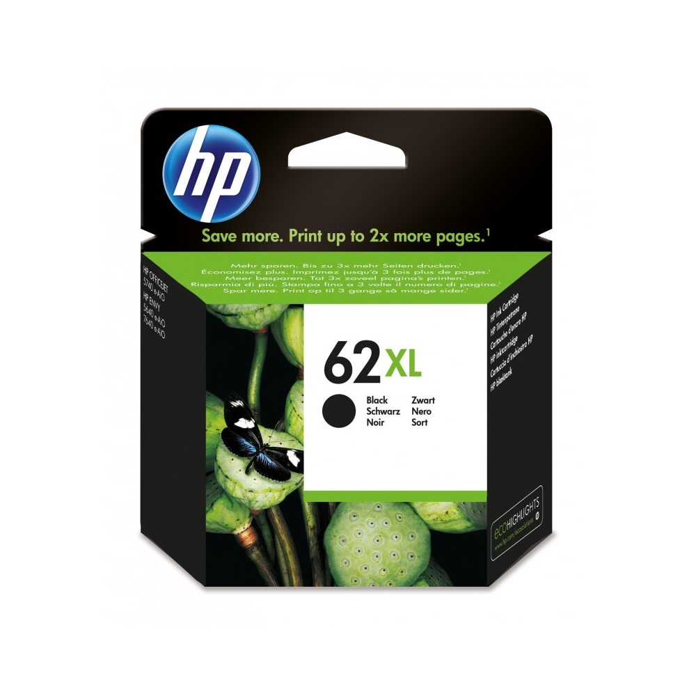 HP Cartucho de tinta original 62XL de alta capacidad negro