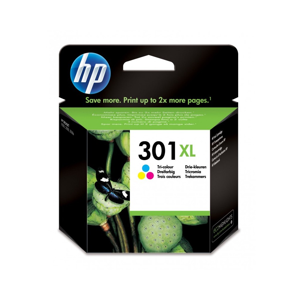 HP Cartucho de tinta original 301XL de alta capacidad Tri-color