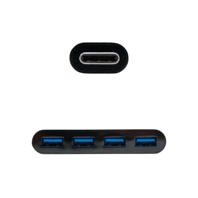 Nanocable Adaptador USB-C a 4xUSB 3.0. USB-CM-USB 3.0H, Negro, 10 cm