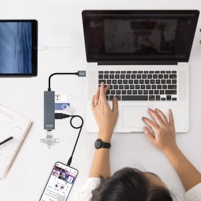 Nanocable USB 3.0 4xUSB3.0. USB-AM-USB 3.0H, Gris, 10 cm